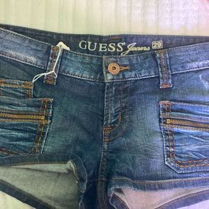 Dark Blue Guess Stretch Jean Shorts Zipper Pockets Size 29